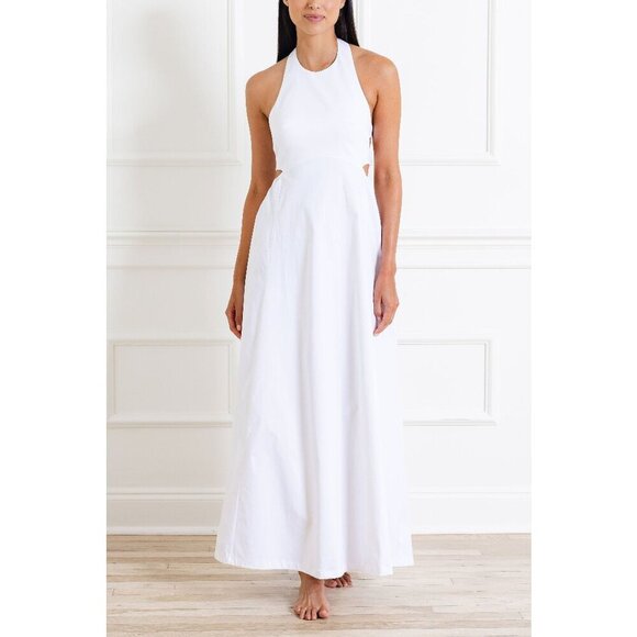 NWT Adriana Degreas Off-White Solid Cotton Long Dress, Size Medium
